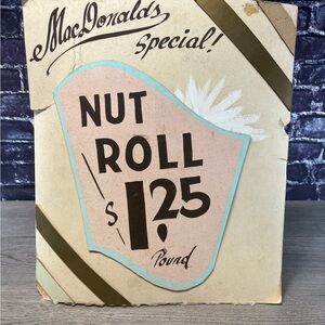 Vintage Cardboard MacDonalds Nut Roll Advertisement Sign